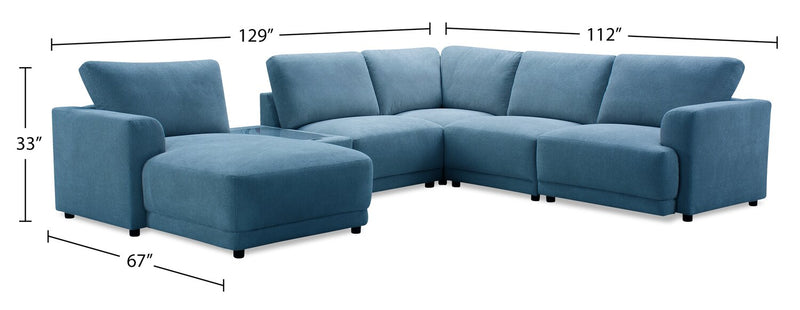 Voyage Modular 6-Piece Left-Facing Fabric Sectional with Console and Removable Back Cushions – Blue