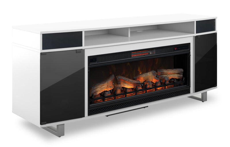 Kennedy 72\" Modern Electric Fireplace TV Stand with Storage and Cable Management for TVs up to 80\"- White