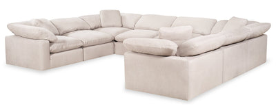 Eclipse Modular 8-Piece Linen-Look Fabric Sectional with Reversible Feather Down Cushions - Linen White | Sofa sectionnel modulaire Eclipse 8 pièces en tissu d’apparence lin avec coussins réversibles en duvet et plumes - blanc lin