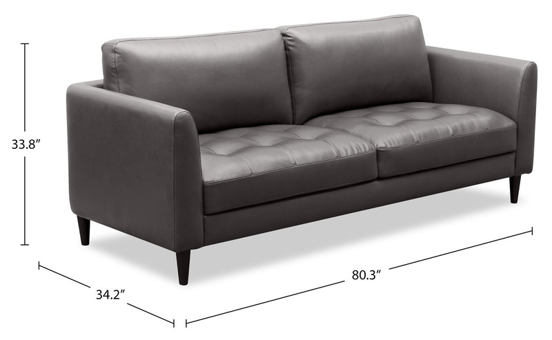Erin 80.3\" Leather-Look Fabric Sofa with Tufted Seat Cushions - Grey