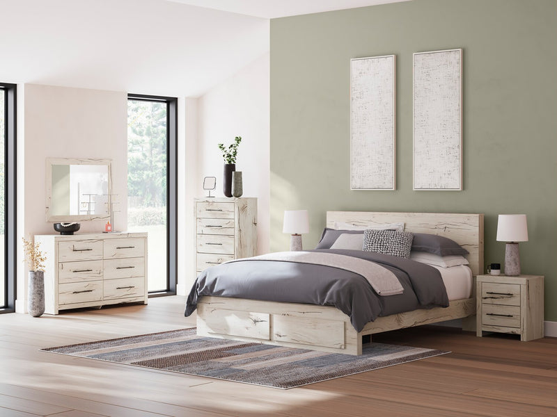 Derekson Storage Bed with 2 Built-In Footboard Drawers, Rustic White - King Size