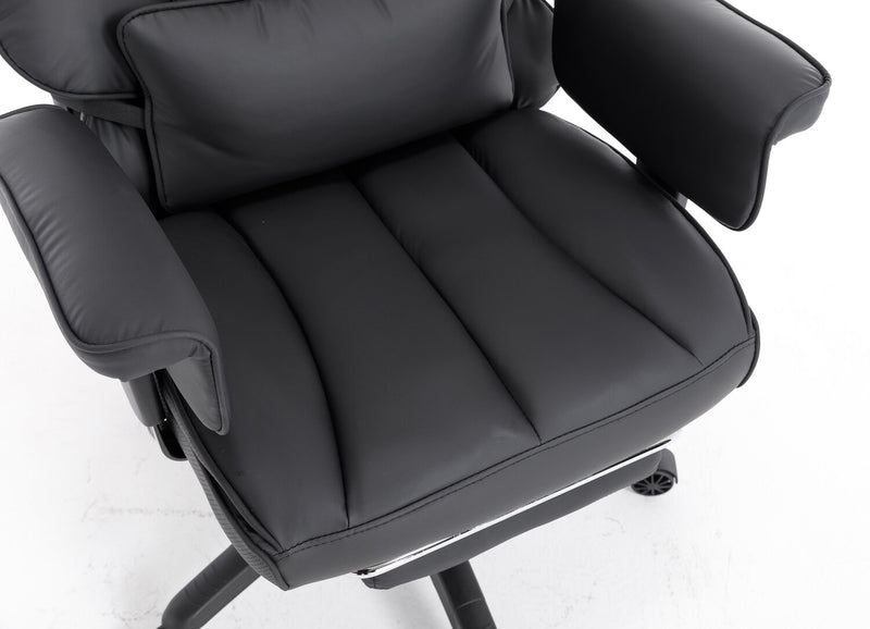 Tommy 28.7\" Faux Leather Adjustable Office Chair with Footrest and Adjustable Arms – Black 
