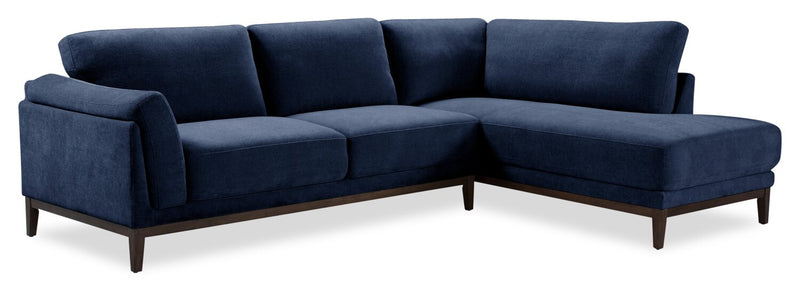 Horizon 2-Piece Right-Facing Fabric Sectional with Wood Base and Legs - Navy