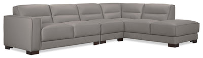 Citadel 3-Piece Right-Facing Top-Grain Genuine Leather Sectional with Wood Legs - Grey | Sofa sectionnel de droite Citadel 3 pièces en cuir véritable de qualité supérieure avec pattes en bois - gris