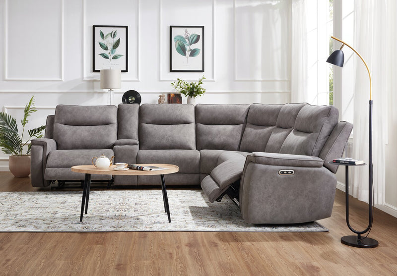 Caleb 6-Piece Power Reclining Sectional with Storage Console and USB Port - Grey