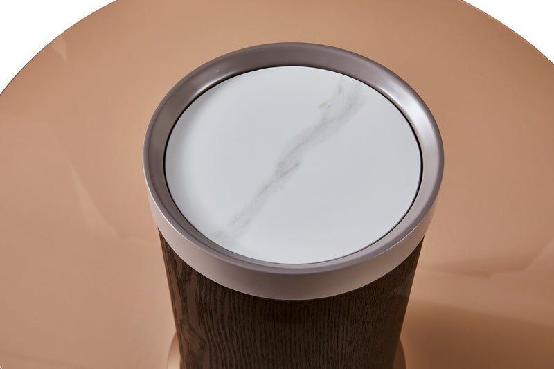 Circa 23.6\" Modern Round End Table - Amber Tempered Glass and Black Wood