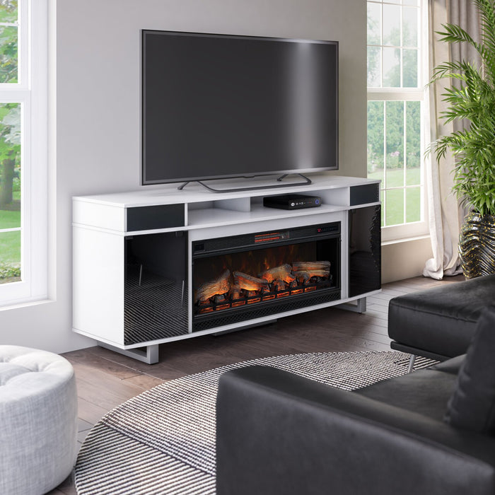 Kennedy 72\" Modern Electric Fireplace TV Stand with Storage and Cable Management for TVs up to 80\"- White