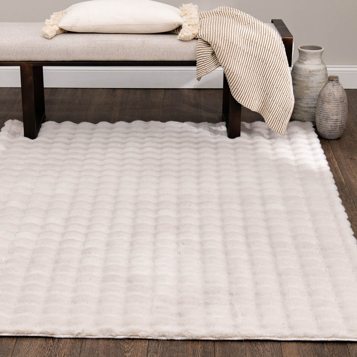 Faux Fur Bubble Ivory Area Rug with Memory Foam Backing - 5' x 7'
