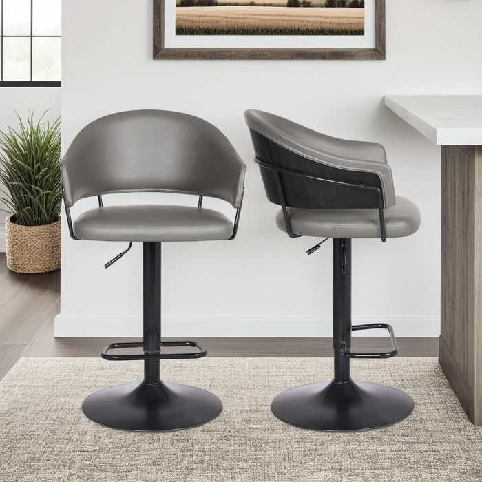 Odin Barstool with Swivel & Adjustable Seat, Vegan Leather Fabric, Metal - Grey