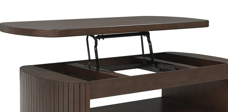 Vernon 56” Modern Solid Wood Lift Top Coffee Table with Storage, Shelf and Casters - Dark Brown