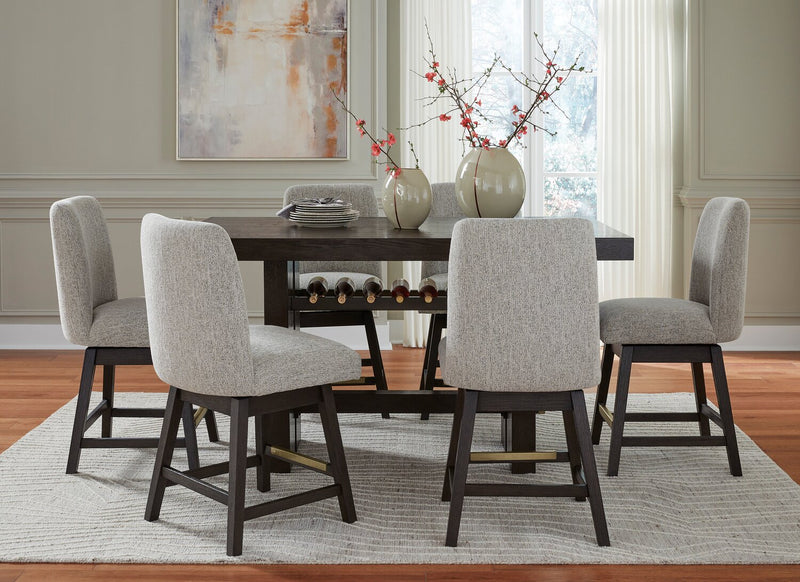 Metro Counter Height 7pc Dining Set with Table & 6 Chairs, Built-in Wine Rack, 66\"W - Brown/Beige