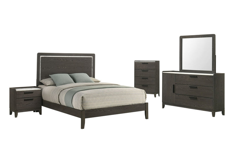 Sable Panel Bed with Headboard & Frame, Dark Grey - Queen Size