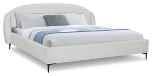 Luna Upholstered Wingback Bed in White Fabric - King Size