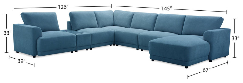 Voyage Modular 7-Piece Right-Facing Fabric Sectional with Console and Removable Back Cushions – Blue