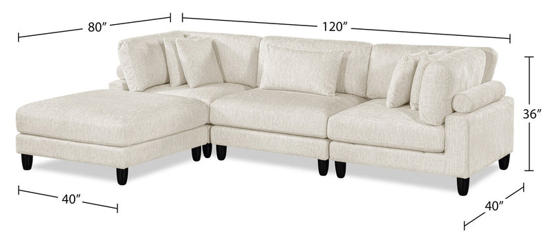 Lounge 4-Piece Chenille Modular Sectional with Ottoman – Beige 