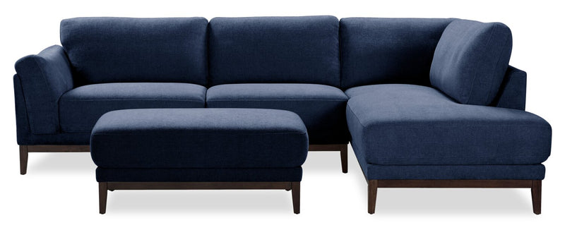 Horizon 2-Piece Right-Facing Fabric Sectional with Wood Base and Legs - Navy