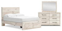 Derekson 5pc Bedroom Set with Storage Bed, Dresser & Mirror, Rustic White - Full Size 