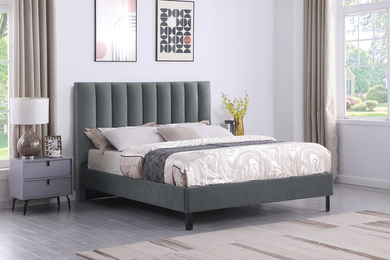 Amos Upholstered Headboard in Charcoal Fabric, Channelled - Full Size