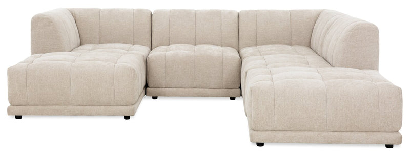 Kort & Co. Oaklyn Modular 6-Piece Fabric Sectional with Ottomans and Tufted Seat Cushions - Beige