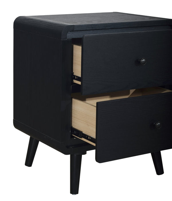 Milan Bedside 2-Drawer Nightstand, Mid-Century Modern,  22\"W x 26\"H - Black
