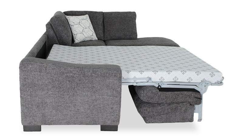 Aubrey 114\" Right-Facing Chenille Fabric Eurostyle Queen Sofa Bed Sectional with Wooden Legs – Grey