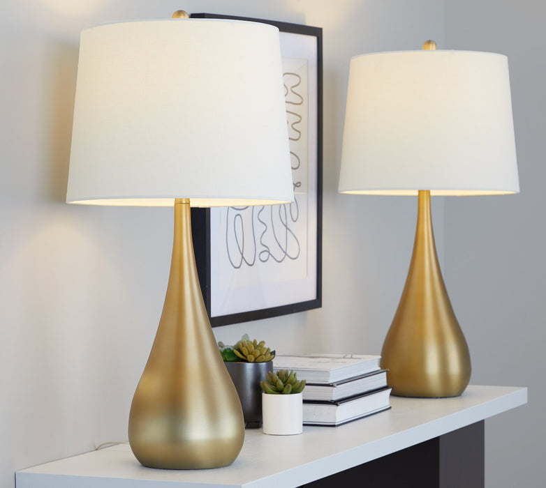 Cassie 29\" Metal Table Lamp with White Linen Shade - Gold