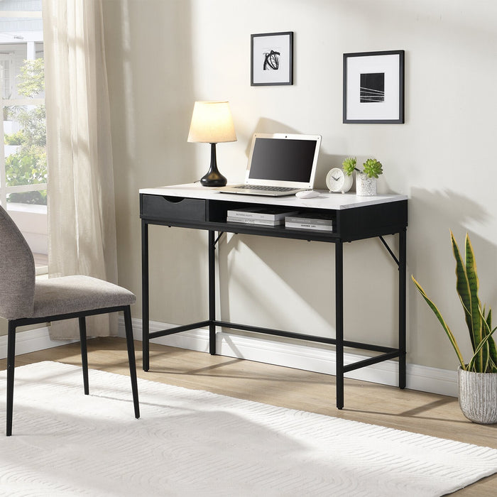 Jensen 40\" Desk with Marble-Look Top and Storage – Black