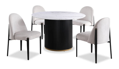 Kort & Co. Capri 5pc Dining Set with Table & 4 Linen-Look Chairs, Pedestal Base, 47"W Round - Beige | Ensemble de salle à manger Capri de Kort & Co. 5 pièces avec table ronde de 47 po (L), base piédestal et 4 chaises d’apparence lin - beige