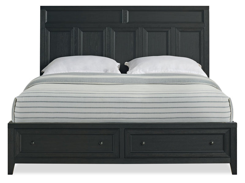 Casa Panel Bed with Headboard & Frame, Wood, Black - King Size