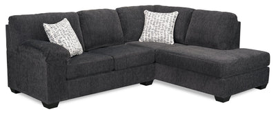 Made in Canada Morgan 2-Piece Right-Facing Chenille Fabric Sectional with Accent Pillows - Grey | Sofa sectionnel de droite Morgan 2 pièces fabriqué au Canada en tissu de chenille avec coussins décoratifs - gris