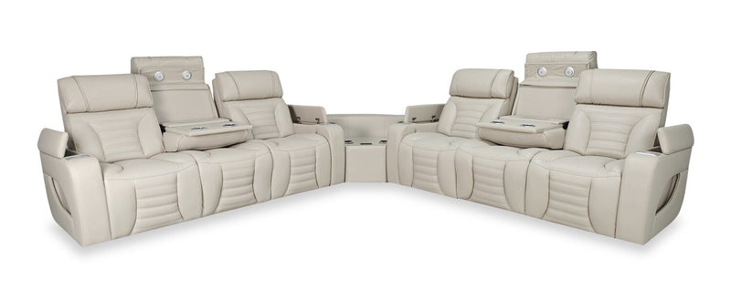 Zen 3-Piece Faux Leather Power Reclining Sectional with Massage and Two Drop-Down Consoles - Apricot