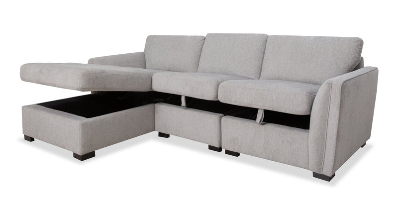 Vault 3-Piece Left-Facing Sectional with Storage Chaise and Two Storage Chairs - Grey