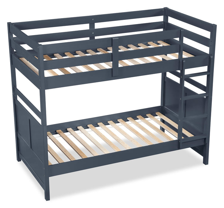 Quinn Bunk Bed with Ladder & Guard Rail for Kids, Blue - Twin/Twin