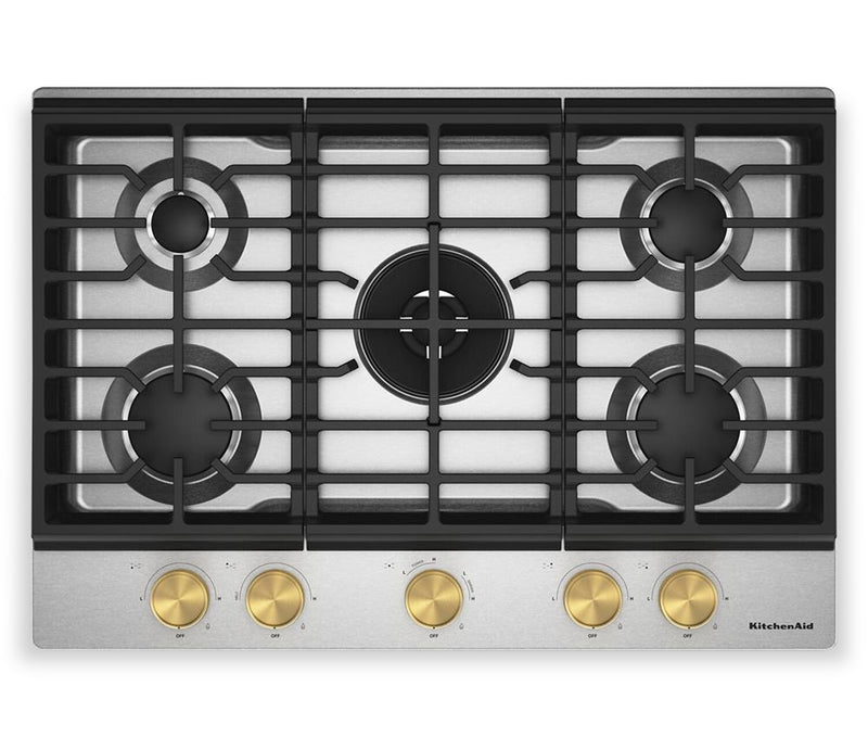 KitchenAid 30\" Gas-on-Metal Cooktop with Integrated Wok Grates – Stainless Steel - KCGK530SSS