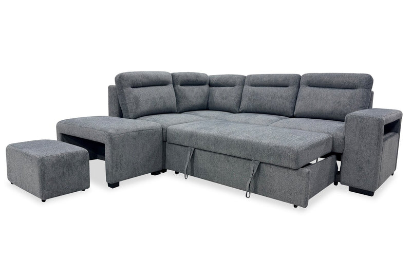 Coast 3-Piece Left-Facing Fabric Sleeper Sectional with Storage and Ottoman - Smoke