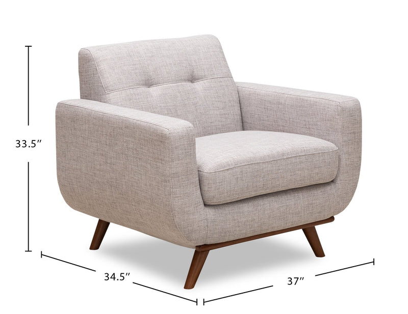 Kort & Co. Freeman 37\" Linen-Look Fabric Chair with Wood Legs and Tufted Back Cushion - Dove White