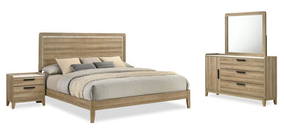 Sable 6pc Bedroom Set with Bed, Dresser, Mirror & Nightstand, Light Brown - King Size | Ensemble de chambre à coucher Sable brun clair 6 pièces avec lit, commode, miroir et table de nuit - format très grand lit