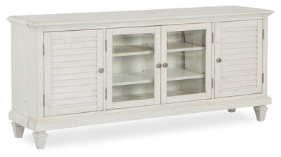 Baron 72” Rustic Pine TV Stand with Storage and Cable Management for TVs up to 80” - Alabaster | Meuble pour téléviseur rustique Baron de 72 po en pin avec rangement et système de gestion des