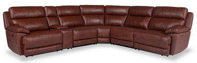 Sorrento 6-Piece Genuine Leather Power Reclining Sectional with Storage Console and USB Port - Madrid Brick Brown | Sofa sectionnel à inclinaison électrique Sorrento 6 pièces en cuir véritable avec console de rangement et port USB - brun brique de Madrid