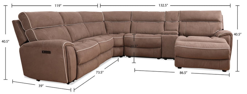 Cindy Crawford Home Newport 6-Piece Right-Facing Faux Suede Power Reclining Sectional with Armless Reclining Chair – Taupe