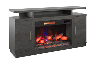 Breya 64" Modern Electric Fireplace TV Stand with Storage & USB Charging for TVs up to 70"- Grey | Meuble pour téléviseur moderne Breya de 64 po avec foyer électrique, rangement et recharge USB pour téléviseurs jusqu’à 70 po - gris