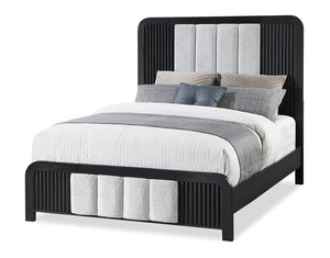 Kaleo Panel Bed with Headboard & Frame, LED, Fabric Panels, Modern, Black - Queen Size