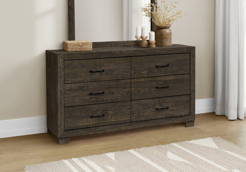 Ethan Bedroom 6-Drawer Dresser, 59\"W x 34\"H - Rustic Brown
