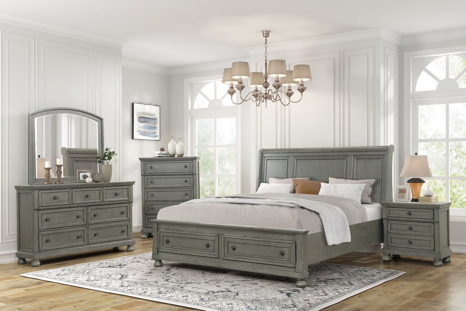 Chelsea Platform Storage Bed with Headboard & Frame, Grey