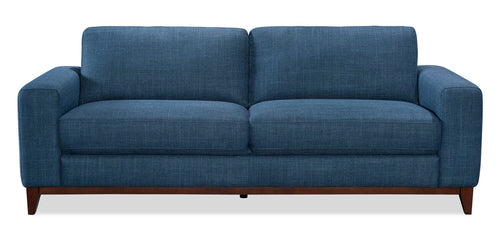 River 87" Linen-Look Fabric Sofa with Wood Base and Legs - Blue 