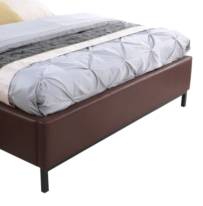Hugo Upholstered Platform Bed in Brown Vegan-Leather Fabric, Tufted - King Size