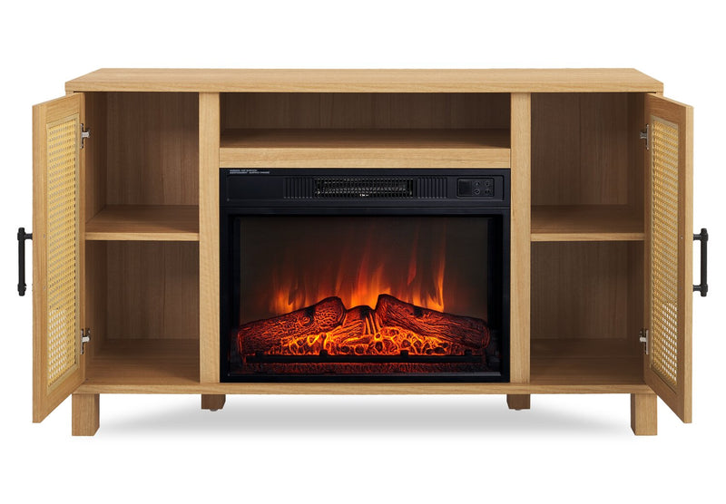 Reed 47\" Contemporary Electric Fireplace with Storage – Light Teak