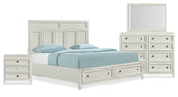 Casa 6pc Bedroom Set with Bed, Dresser, Mirror & Nightstand, White - King Size 