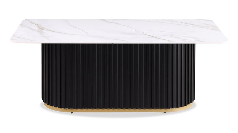 Kort & Co. Capri 47.5\" Modern Rectangular Coffee Table with White Sintered Stone Top – Black and Gold