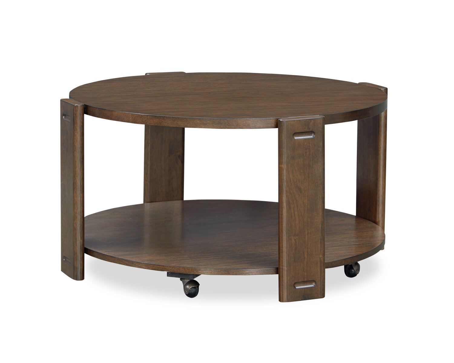 Conor 36 Modern Round Coffee Table with Shelf Casters Dark Bro. The Brick